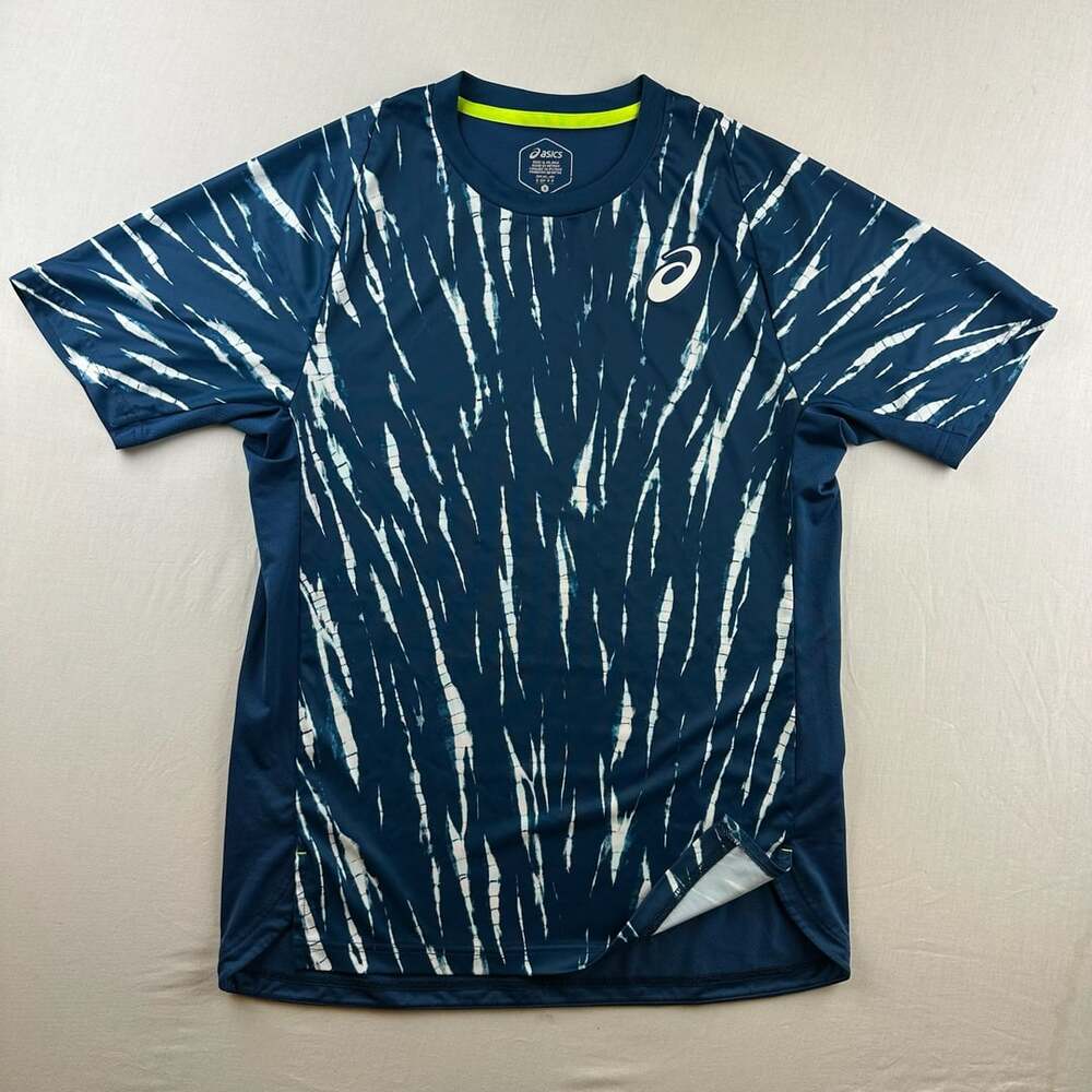 ASICS Game Short Sleeve Top Size S Blue Tie-Dye Athletic T-Shirt